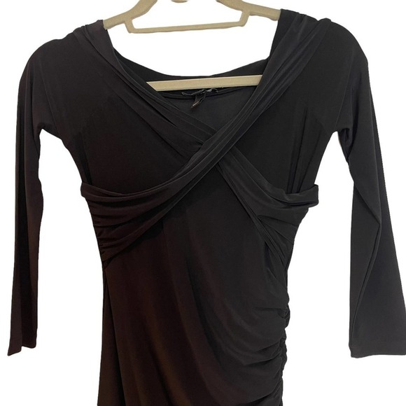 BAUKJEN Sheath Dess Ruched Long Sleeve Solid Black Women's Size 2 - Picture 1 of 12